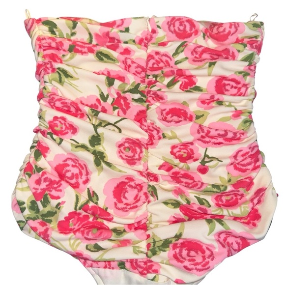 Zara Ruched Floral Strapless Bodysuit Pink Rose Print Cottagecore Y2K Coquette - Picture 5 of 16